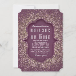 プラムと金ゴールドグリッターヴィンテージウェディング 招待状