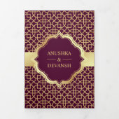 プラムと金ゴールドボリウッドスタイルインディアン結婚ズ 三つ折り招待状 (カバー)
