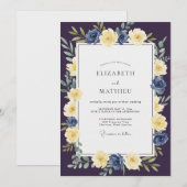 プラムと黄色のバラの結婚式 招待状 (正面/裏面)