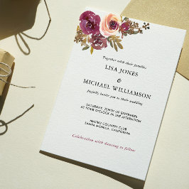 プラムと黄色のローズウォーターの色の結婚式招待状 招待状