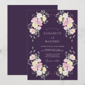 プラムと黄色の野の花の結婚式 招待状 (正面/裏面)