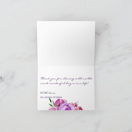 プラムの優しい紫色の芍薬の結婚式のお礼 サンキューカード (内部)