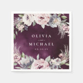 プラムの水色&ほこりっぽいピンクのフローラボホ結婚ズ スタンダードカクテルナプキン (正面)