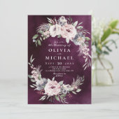 プラムの水色&ほこりっぽいピンクのフローラボホ結婚ズ 招待状 (スタンド正面)