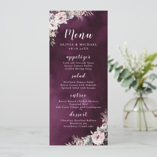 プラムの水色&ほこりっぽいピンクボホフローラ結婚ズ メニュー (スタンド正面)