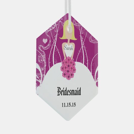 プラムの結婚ガウンの花嫁のクリスマス装飾 ガラスオーナメント (正面右)