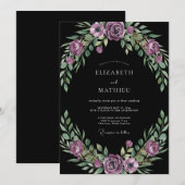 プラムの葉とブラックユーカリの結婚式 招待状 (正面/裏面)