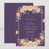 プラムの豪華な秋の結婚式 招待状 (正面/裏面)
