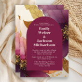 プラムはっきりした金ゴールドフローラ結婚アーチ 招待状