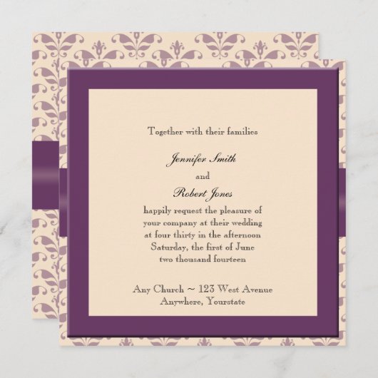 プラムアンドシャンパンダマスクウェディング招待状 招待状 (正面/裏面)