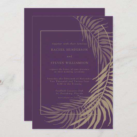 プラムエレガントとトープ結婚式招待状 招待状 (正面/裏面)