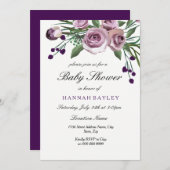 プラムエレガントパープルバラベビーシャワー招待状 招待状 (正面/裏面)