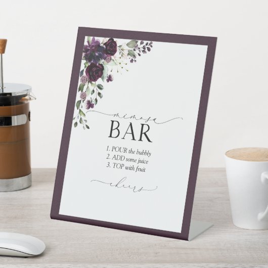 プラムエレガントパープルブライダルシャワーミモザバー 台座サイン (インサイチュ)