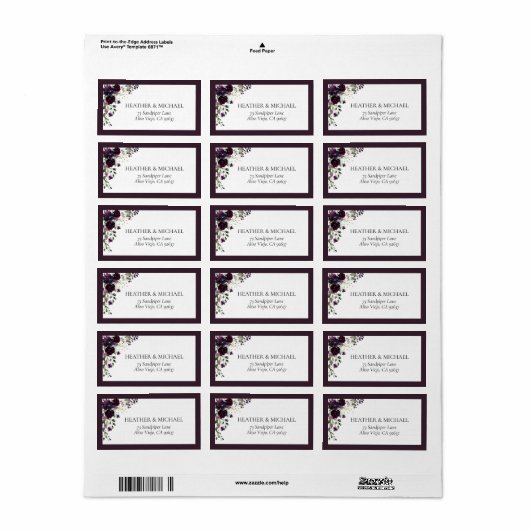 プラムエレガントパープルマウーブフローラ差出人住所 ラベル (フルシート)