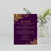プラムエレガントパープル金結婚箔の詳細カード 箔招待状ポストカード (立ち正面)