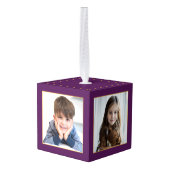 プラムエレガントパープル3フォトカスタムクリスマス キューブオーナメント (裏面アングル)