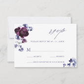 プラムエレガントパープル&インディゴブルーフローラ結婚ズ 出欠カード (正面)