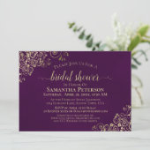 プラムエレガントパープル&金ゴールドフリリーブライダルシャワー 招待状 (スタンド正面)