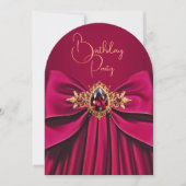 プラムエレガントピンクジュエルボウ誕生日パーティー 招待状 (正面)