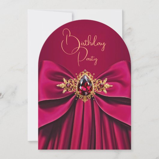 プラムエレガントピンクジュエルボウ誕生日パーティー 招待状 (正面)