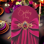 プラムエレガントピンクジュエルボウ誕生日パーティー 招待状