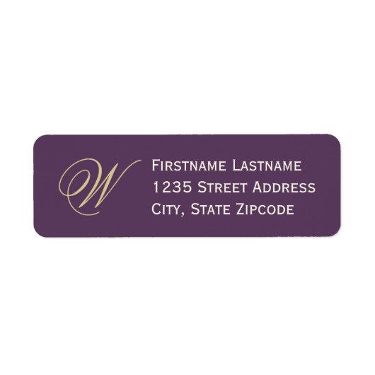 プラムエレガント金ゴールドスクリプトモノグラム差出人住所 ラベル (正面)