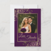 プラムエレガント・パープル&金ゴールド・ラヴ感謝していィース結婚ズ サンキューカード (正面)