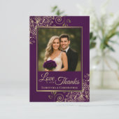 プラムエレガント・パープル&金ゴールド・ラヴ感謝していィース結婚ズ サンキューカード (スタンド正面)