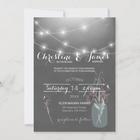 プラムエレガント、薄紫、グレー結婚式招待状 招待状 (正面)