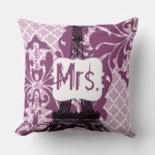 プラムカスタムエッフェルタワーモノグラム花嫁の枕 クッション (正面)