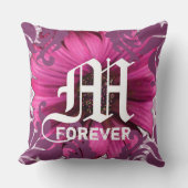 プラムカスタムガーベラデイジーモノグラ結婚ムの日付 クッション (正面)