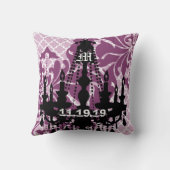 プラムカスタムシャンデリアモノグラ結婚ムと日付 クッション (裏面)