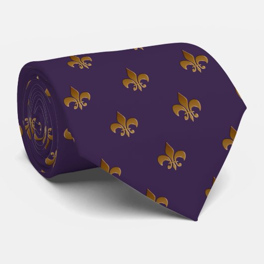 プラムカラーのフルール・ド・リス柄のZazzle ネクタイ (ロール)