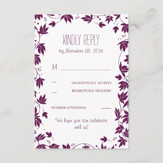 プラムガーデンの葉 ウェディング返信ハガキ 出欠カード (正面)