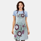 プラムガーベラデイジーブルーフローラブーケアジア美術 エプロン (着用した状態)