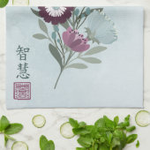 プラムガーベラデイジーブルーフローラブーケアジア美術 キッチンタオル (折り畳み)