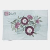 プラムガーベラデイジーブルーフローラブーケアジア美術 キッチンタオル (横)