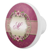 プラムガーリーフローラとダマスクモノグラム セラミックノブ (右)