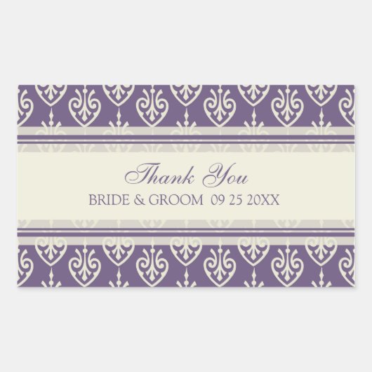 プラムクリームフローラルサンキューウェディングフライトタグ 長方形シール (正面)
