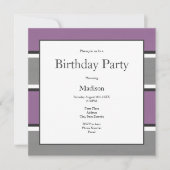 プラムグレーと白ストライプ色 招待状 (正面)