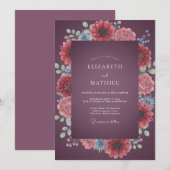 プラムコーラルダリアの結婚式 招待状 (正面/裏面)