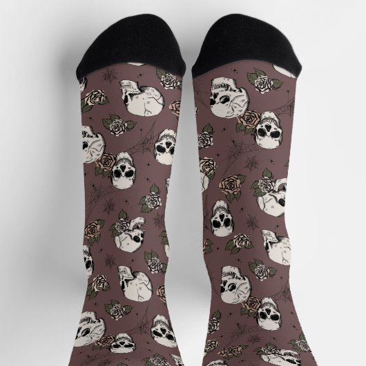 プラムゴシックスカルとバラフローラ ソックス (上部)