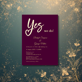 プラムゴールドの結婚式の延期通知カード「Yes We Do」 箔招待状