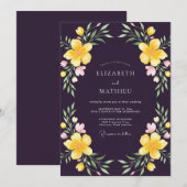プラムゴールドの野生の花の結婚式 招待状 (正面/裏面)