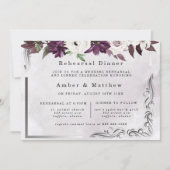 プラムシルバージオメトリックフローラリハーサルディナー 招待状 (正面)