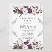 プラムシルバージオメトリックフローラ婚約パーティ 招待状 (正面)