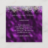 プラムシルバースパークル美しいスタイリストメイクアップアーティスト スクエア名刺 (裏面)