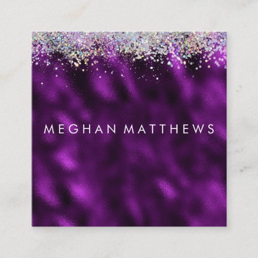 プラムシルバースパークル美しいスタイリストメイクアップアーティスト スクエア名刺 (正面)