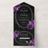 プラムシルバーフローラジオメトリックブラック結婚ズ オールインワン招待状 (内側)