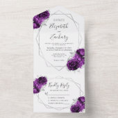 プラムシルバーフローラ幾何白結婚色 オールインワン招待状 (内側)